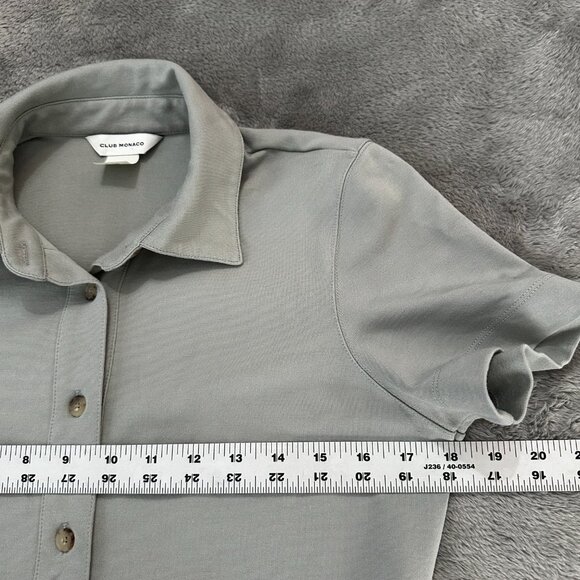 Club Monaco Sage Green Ponte Knit Belted Shirt Dress LARGE Short Sleeve - Picture 5 of 7